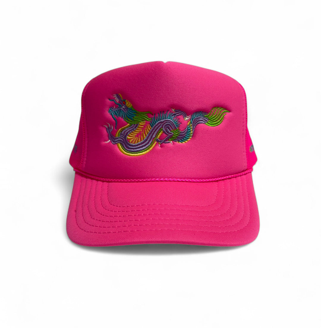 Bespoke Mahj Dragon Trucker Hat | HOTTIE PINK
