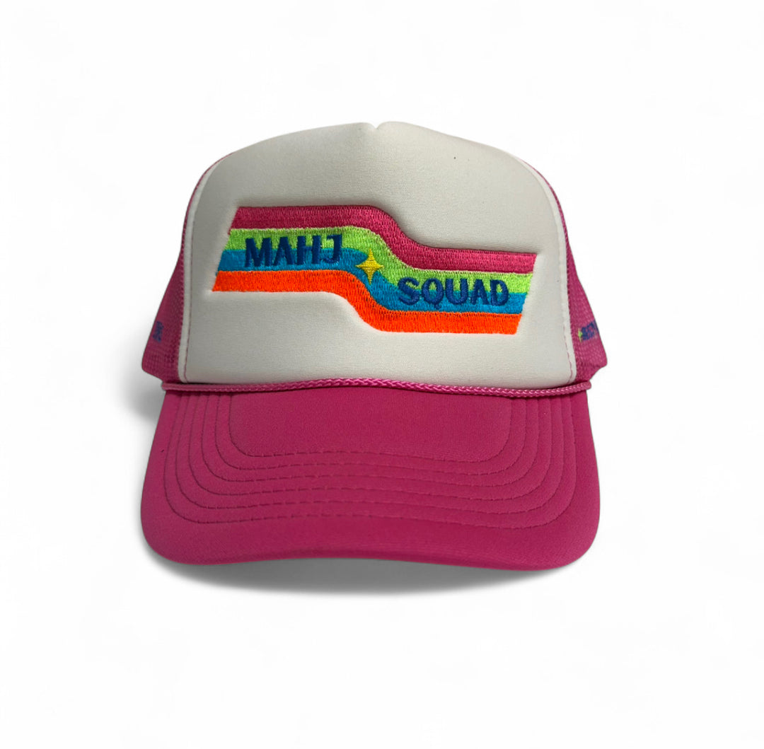 Mahj Squad Trucker Hat | BRIGHT WHITE + HOTTIE PINK