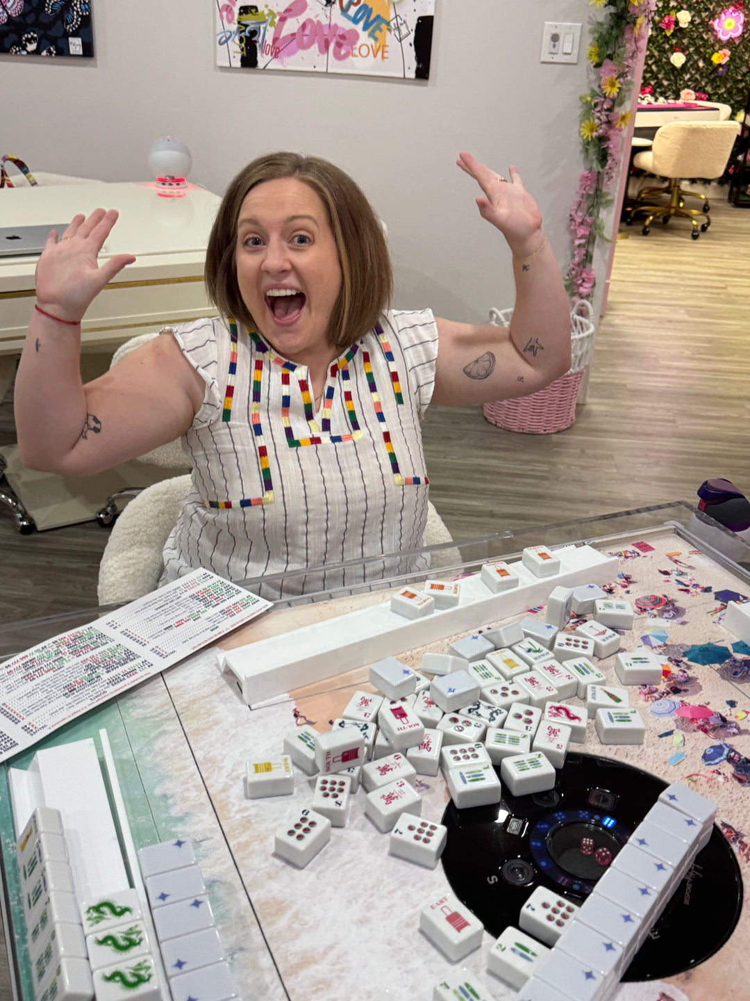 In Stock - Bespoke X Gray Malin Laguna Table - Pink and White Umbrellas, Cape May