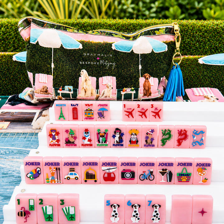 Bespoke X Gray Malin Getaway Dogs Mahjong Tiles - Beverly Hills Pink