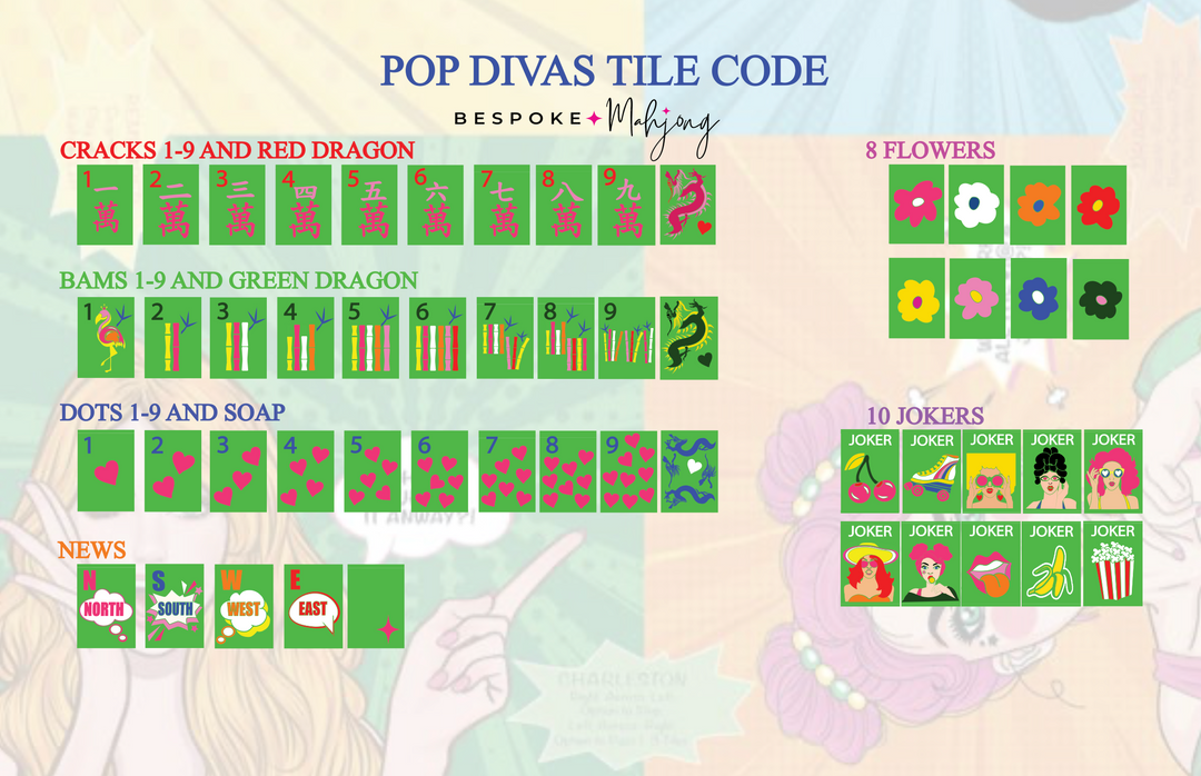 Pop Diva Mahjong Tiles - Disco Green