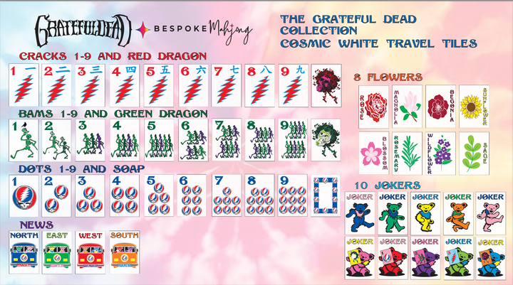 Grateful Dead x Bespoke Mahjong Travel Tiles Kit - COSMIC WHITE PEARL