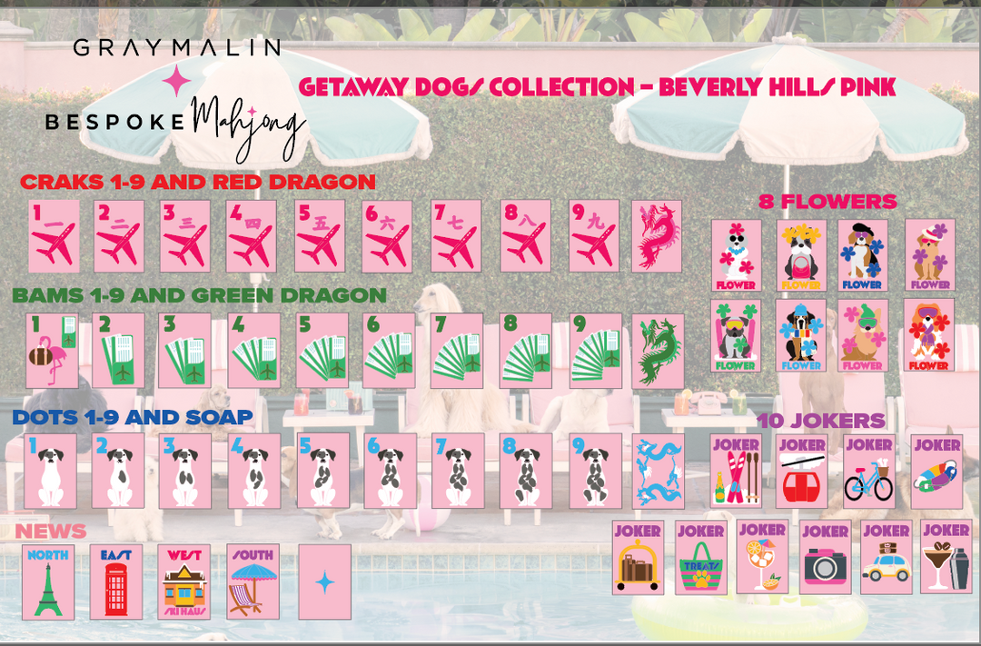 Bespoke X Gray Malin Getaway Dogs Mahjong Tiles - Beverly Hills Pink