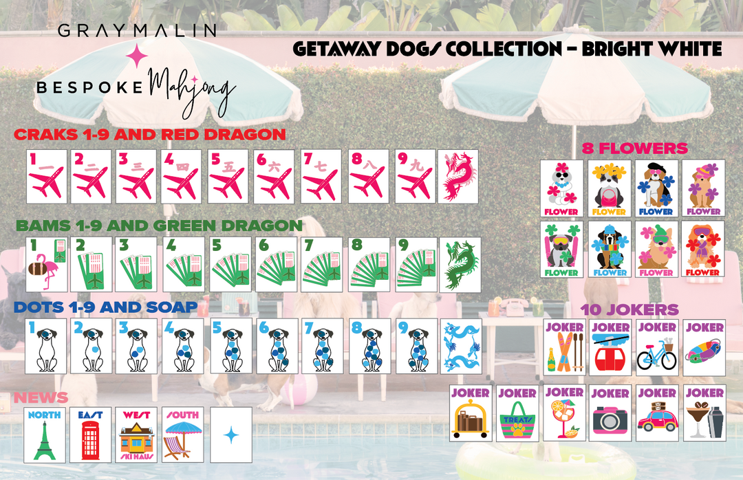 Bespoke X Gray Malin Getaway Dogs Mahjong Tiles - Bright White