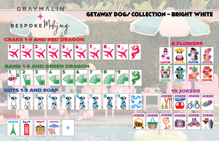 Bespoke X Gray Malin Getaway Dogs Mahjong Tiles - Bright White