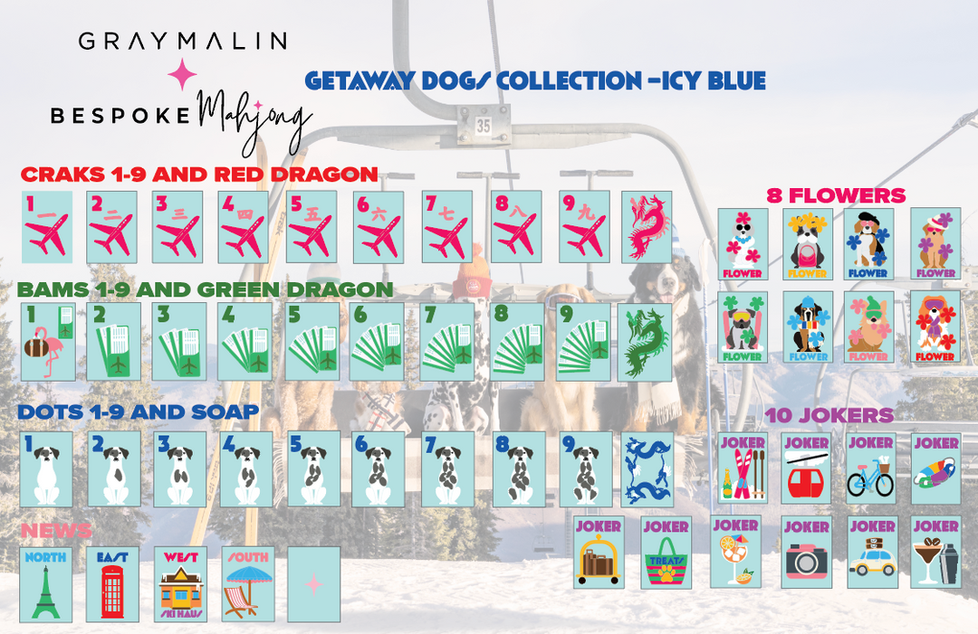 Bespoke X Gray Malin Getaway Dogs Mahjong Tiles - Icy Blue