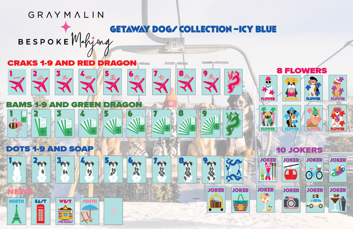 Bespoke X Gray Malin Getaway Dogs Mahjong Tiles - Icy Blue