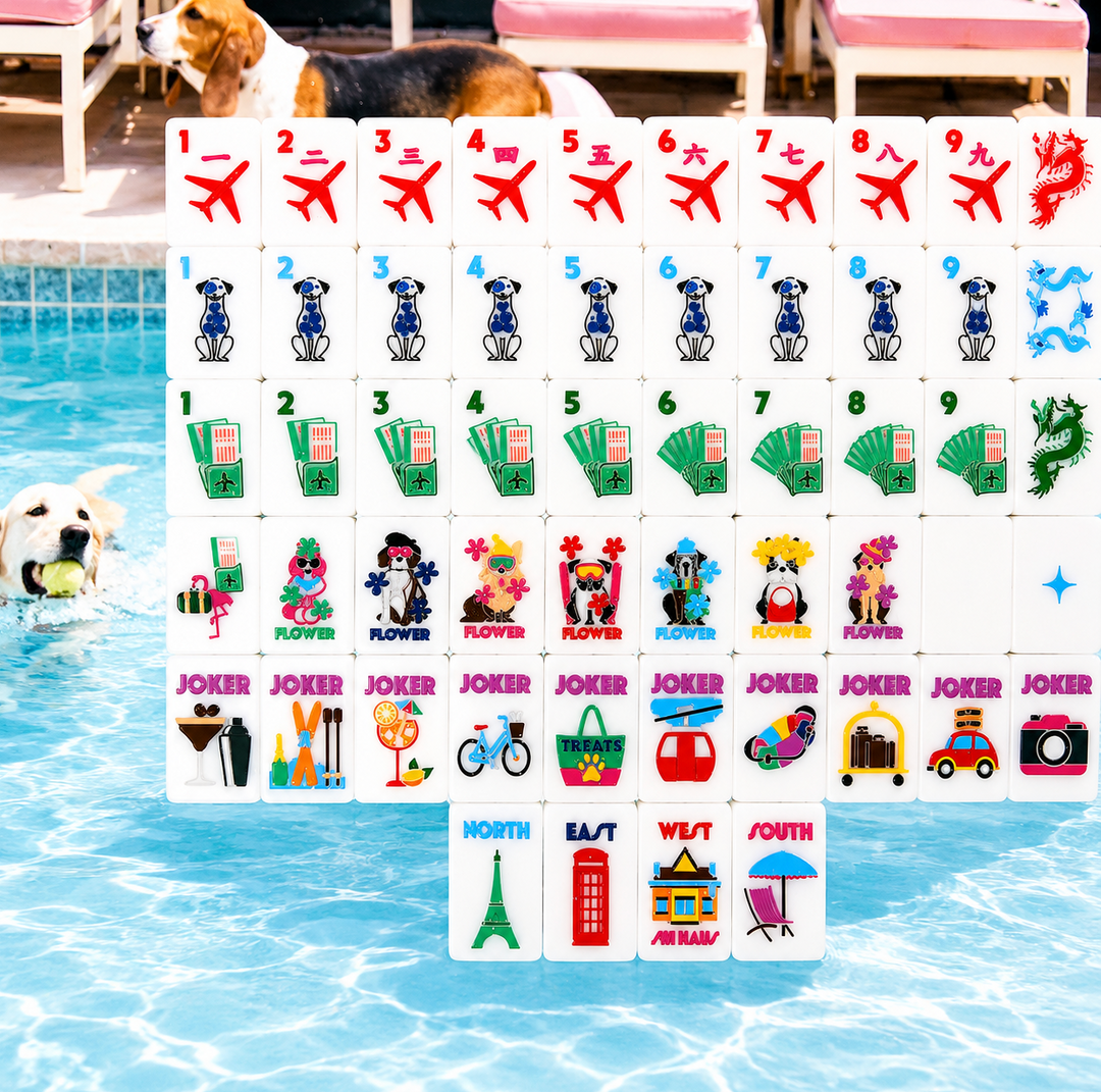 Bespoke X Gray Malin Getaway Dogs Mahjong Tiles - Bright White
