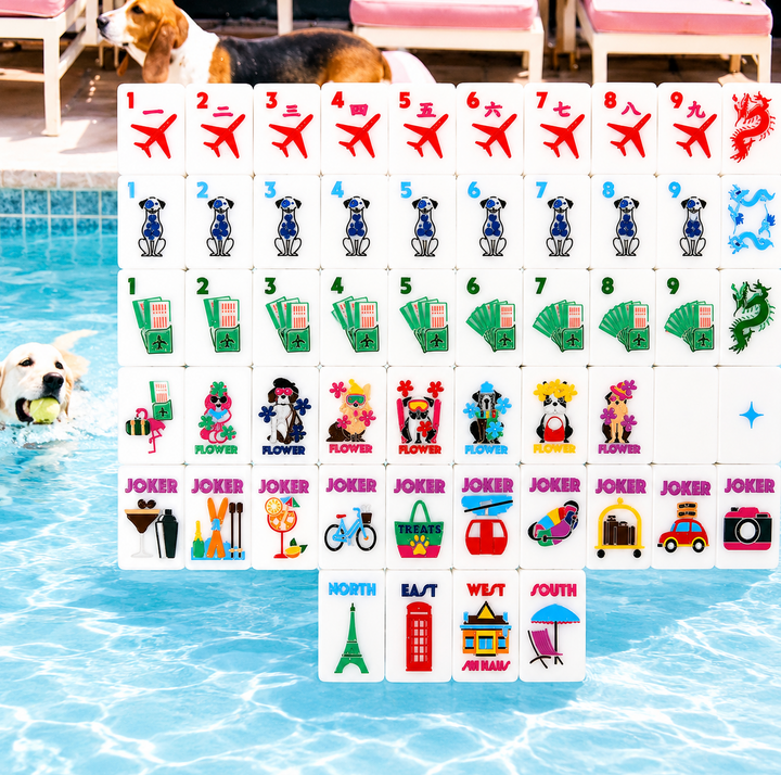 Bespoke X Gray Malin Getaway Dogs Mahjong Tiles - Bright White