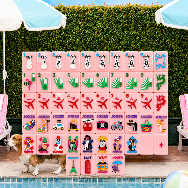 Bespoke X Gray Malin Getaway Dogs Mahjong Tiles - Beverly Hills Pink