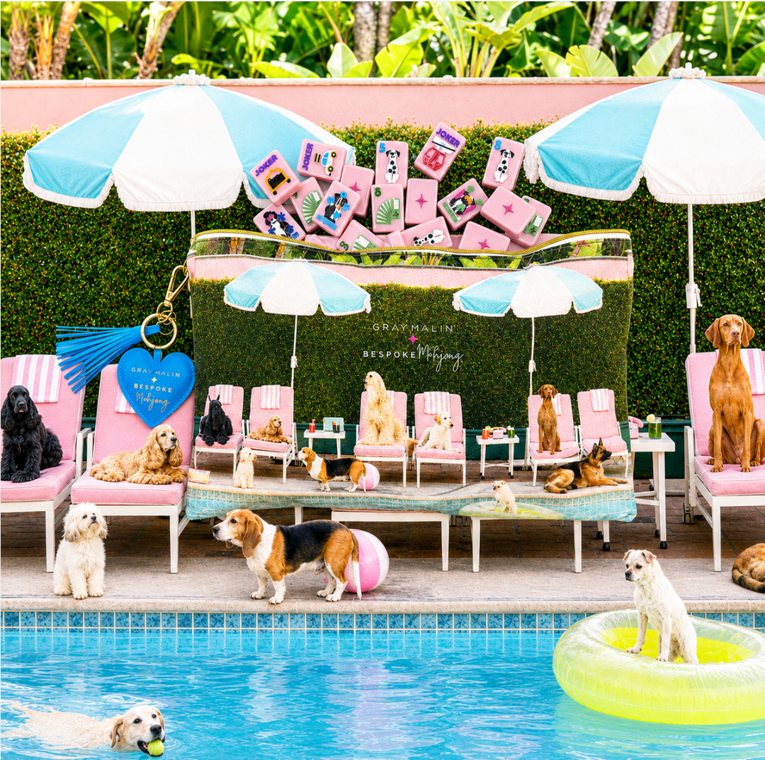 Bespoke X Gray Malin Getaway Dogs Mahjong Tiles - Beverly Hills Pink