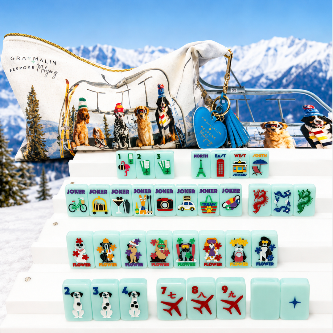 Bespoke X Gray Malin Getaway Dogs Mahjong Tiles - Icy Blue