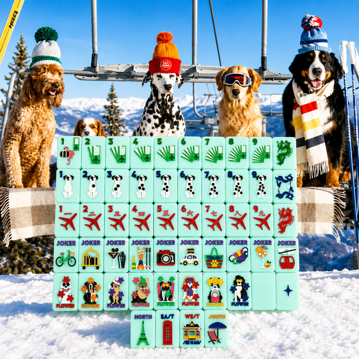 Bespoke X Gray Malin Getaway Dogs Mahjong Tiles - Icy Blue