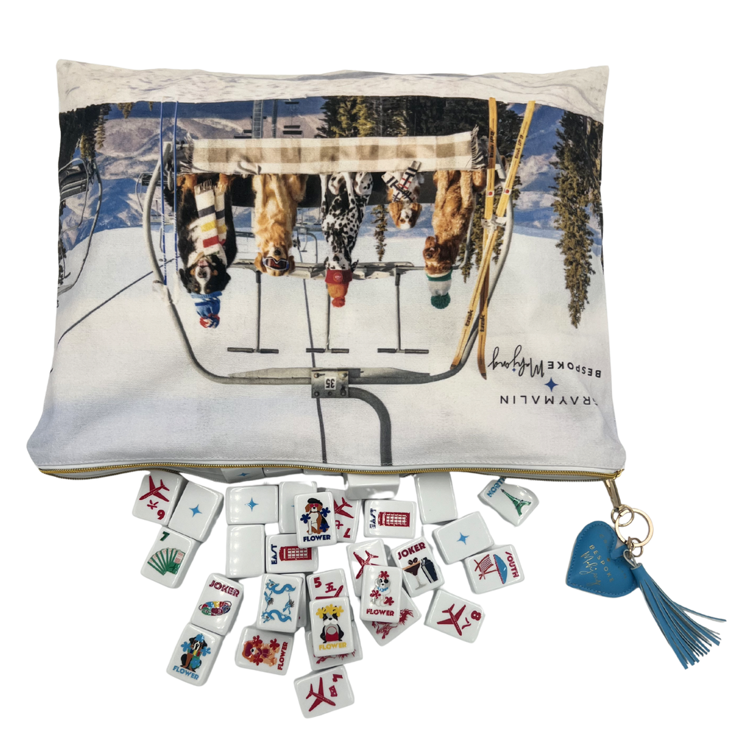 Bespoke X Gray Malin Getaway Dogs Aspen Ski Pups Tile Bag - XL Mega Size