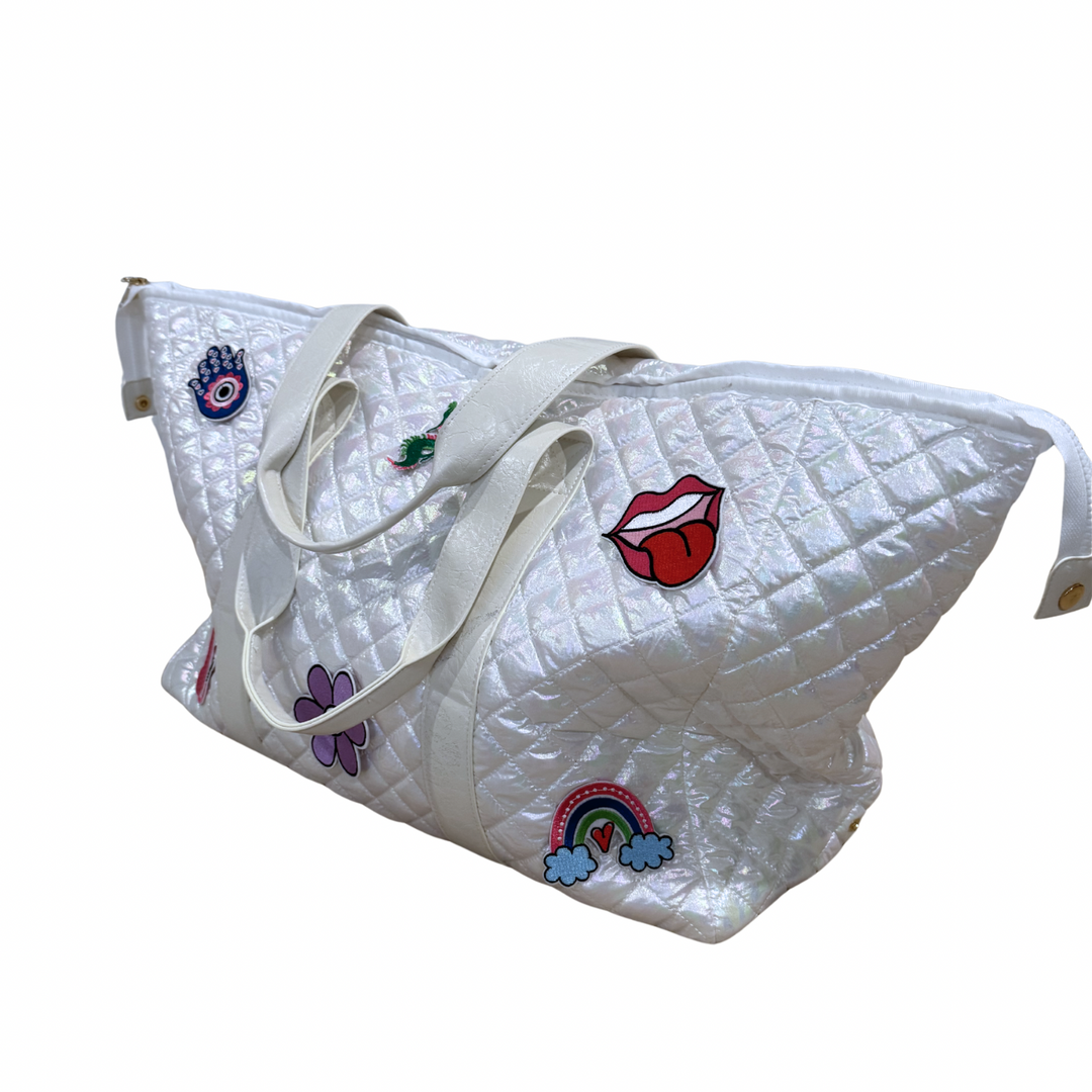 Patch Perfect Quilted Tote - Iridescent White