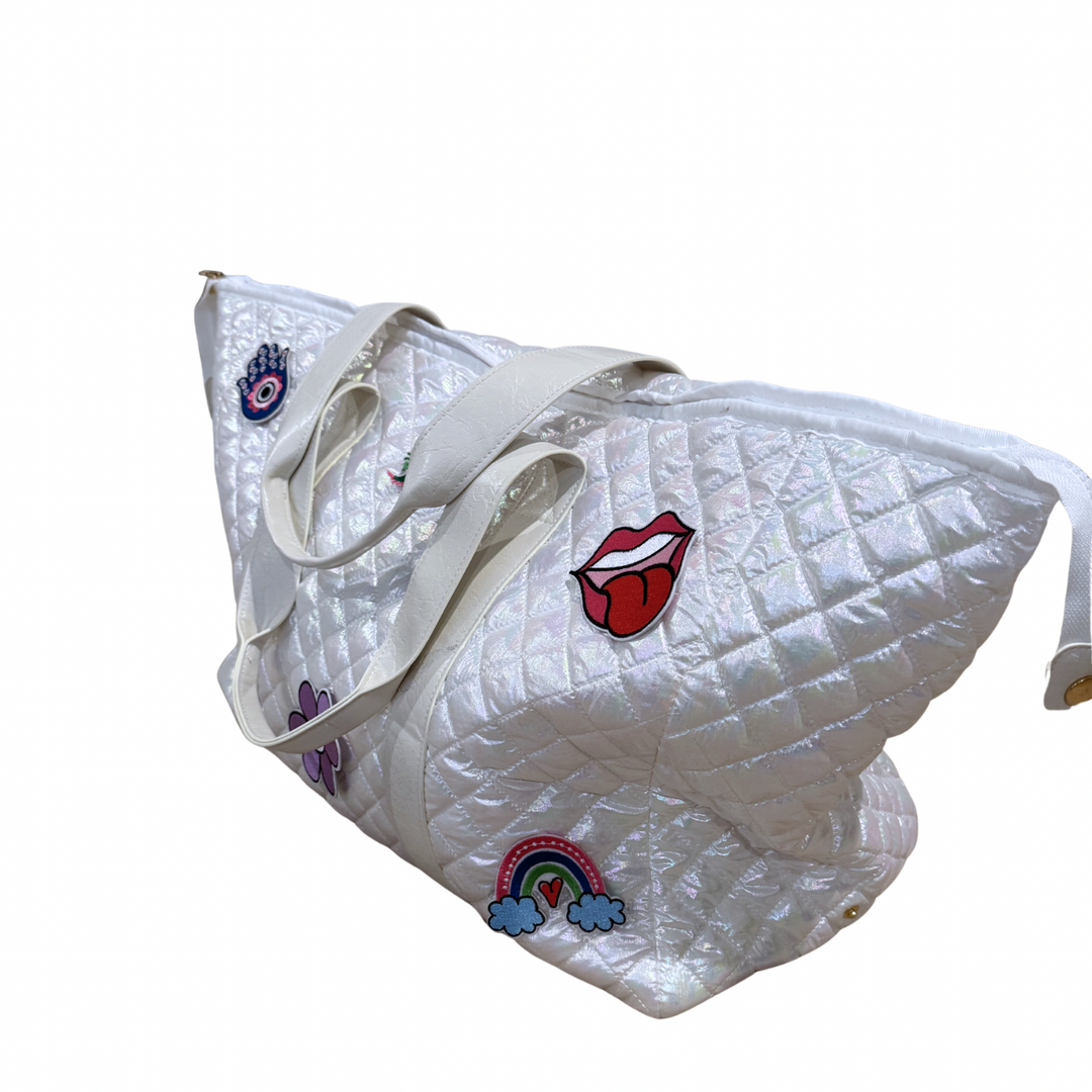 Patch Perfect Quilted Tote - Iridescent White