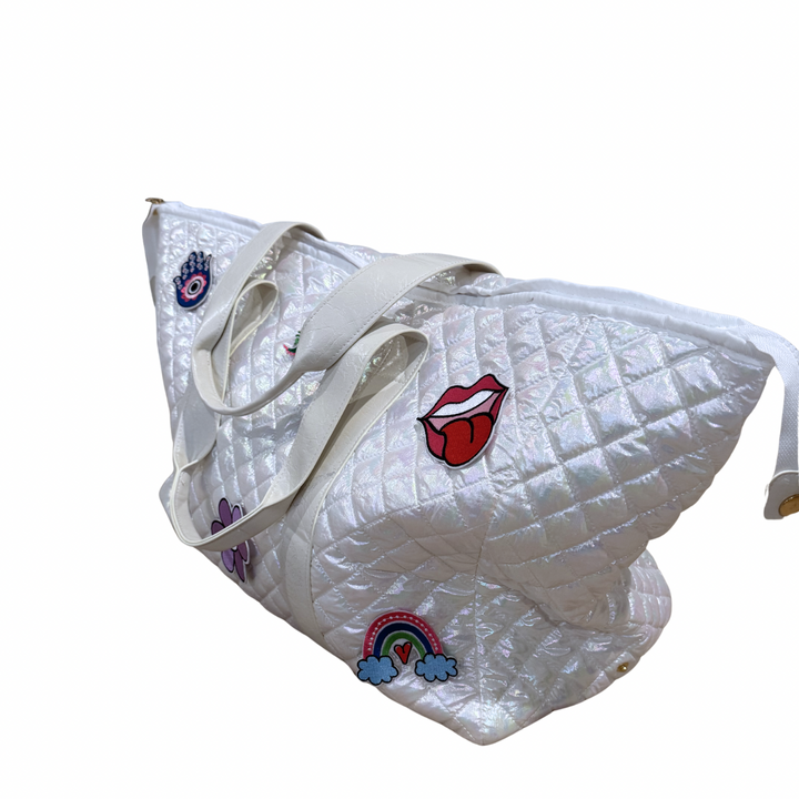Patch Perfect Quilted Tote - Iridescent White