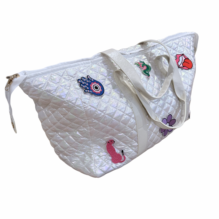 Patch Perfect Quilted Tote - Iridescent White