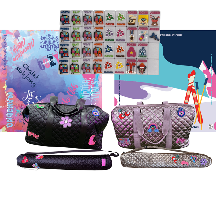 The Mahjongg Insider Chalet Bundle - Frosty Lilac Tiles / Double-Sided Mat / Patch Perfect Tote and Mat Sling Bag